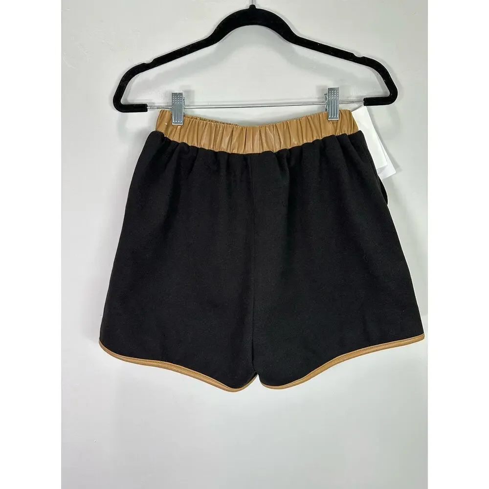 Tun Collection NWT Women’s Black Ribbed Faux Leather Accent Shorts size Medium